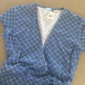 J. McLaughlin Women S Wrap Dress Blue White Geometric Print Midi Preppy Work NEW